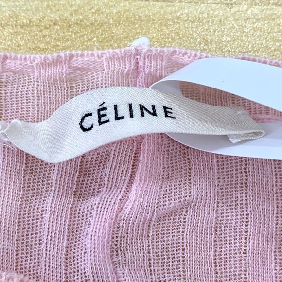 Celine Pink Ribbed Long Sleeve Knit Top With Contrast Trim XS - Picture 5 of 7